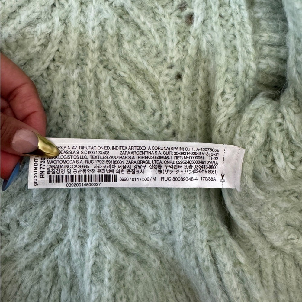 Zara Cable-Knit Ruffle Open Sleeveless Cardigan Sweater Green M - Picture 5 of 5